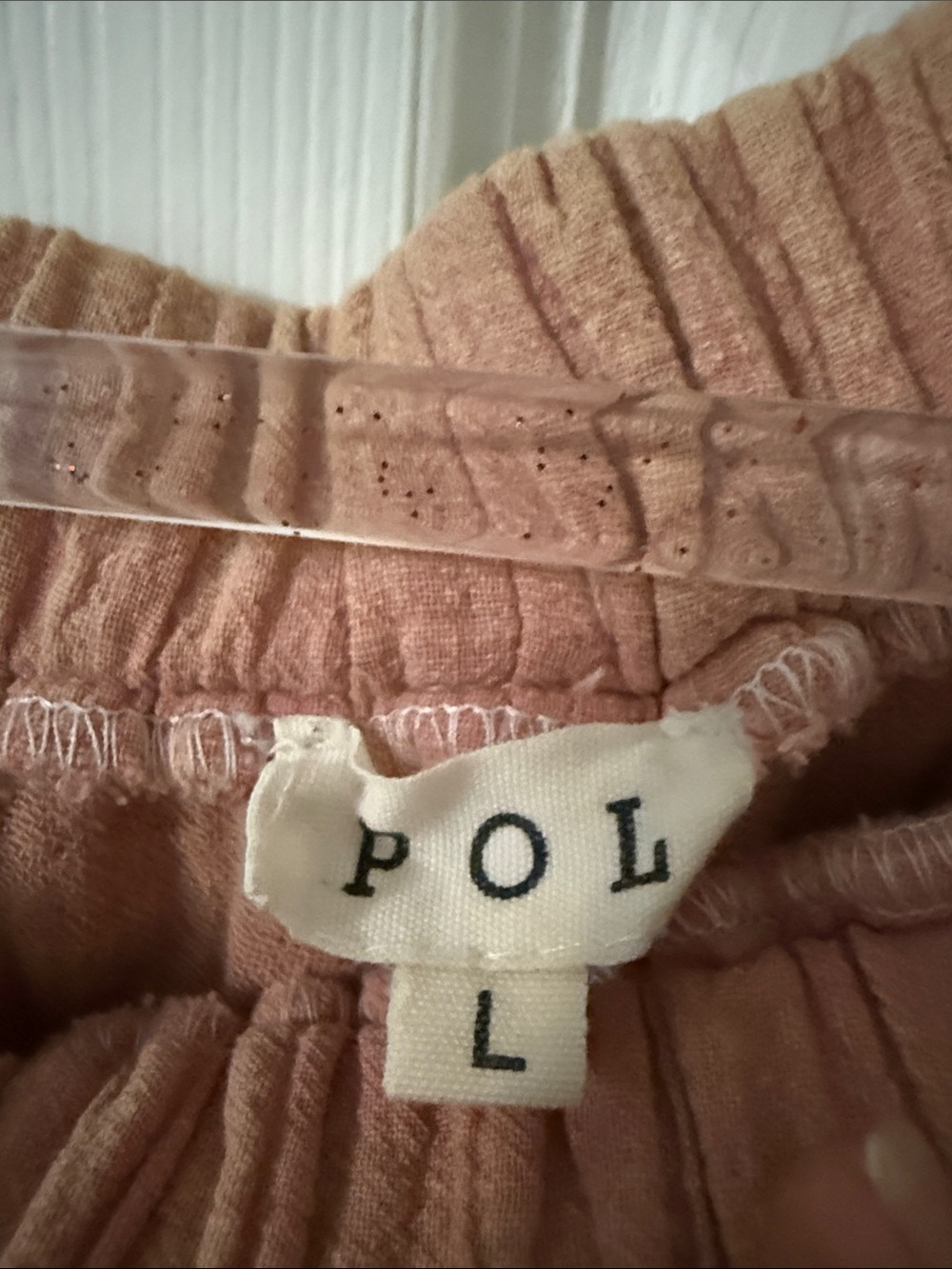 POL Boho Textured Drawstring Pants in Dusty Rose with Crochet Trim. - Picture 2 of 6